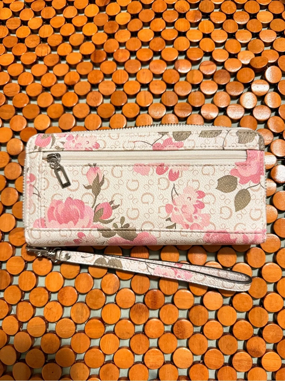 GUESS Pink and Cream Floral Wristlet Wallet